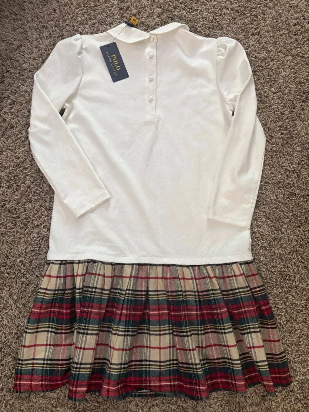 Ralph Lauren White Top with Red and Green Plaid Skirt Dress